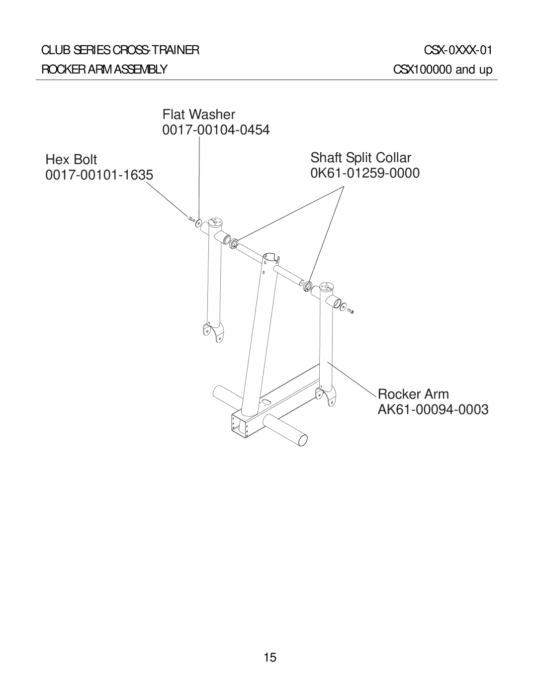 Life Fitness CSX-01 manual Club Series CROSS-TRAINER CSX-0XXX-01 Rocker ARM Assembly 