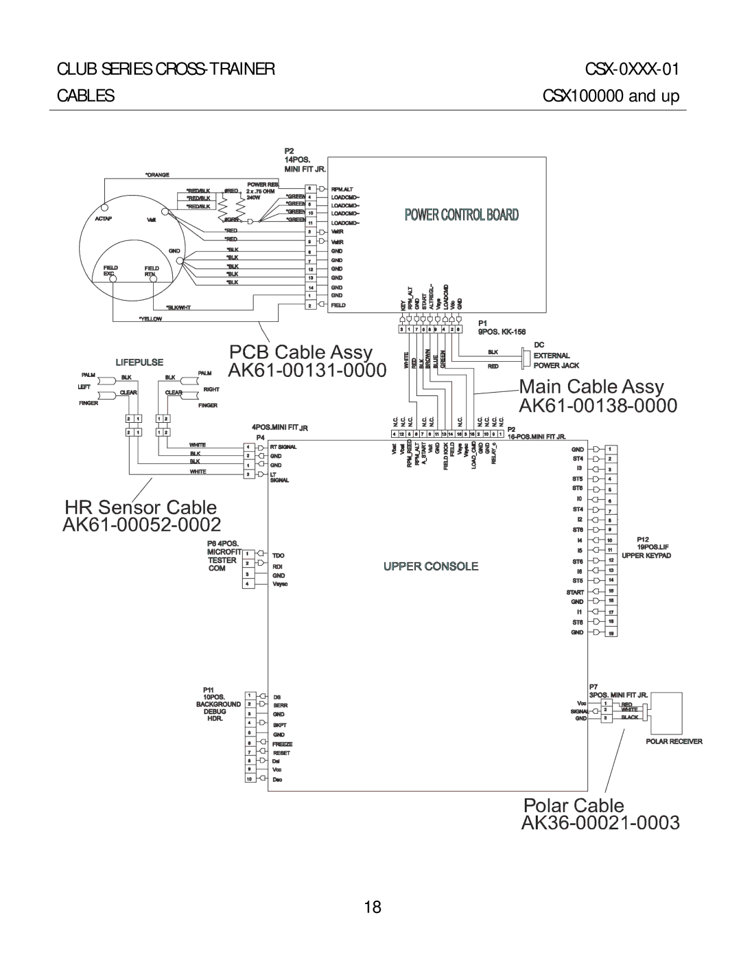 Life Fitness CSX-01 manual Club Series CROSS-TRAINER CSX-0XXX-01 Cables 