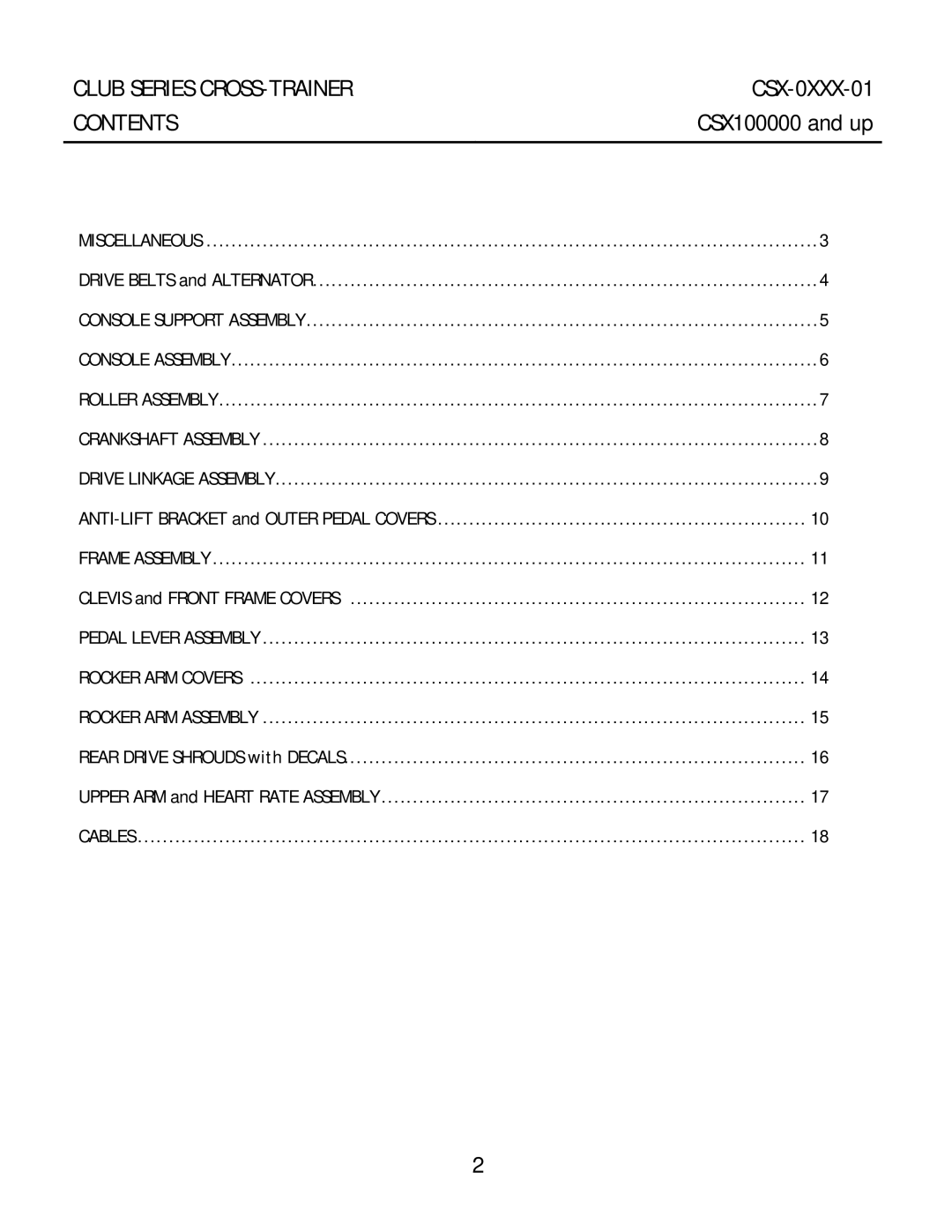 Life Fitness CSX-01 manual Club Series CROSS-TRAINER CSX-0XXX-01 Contents 