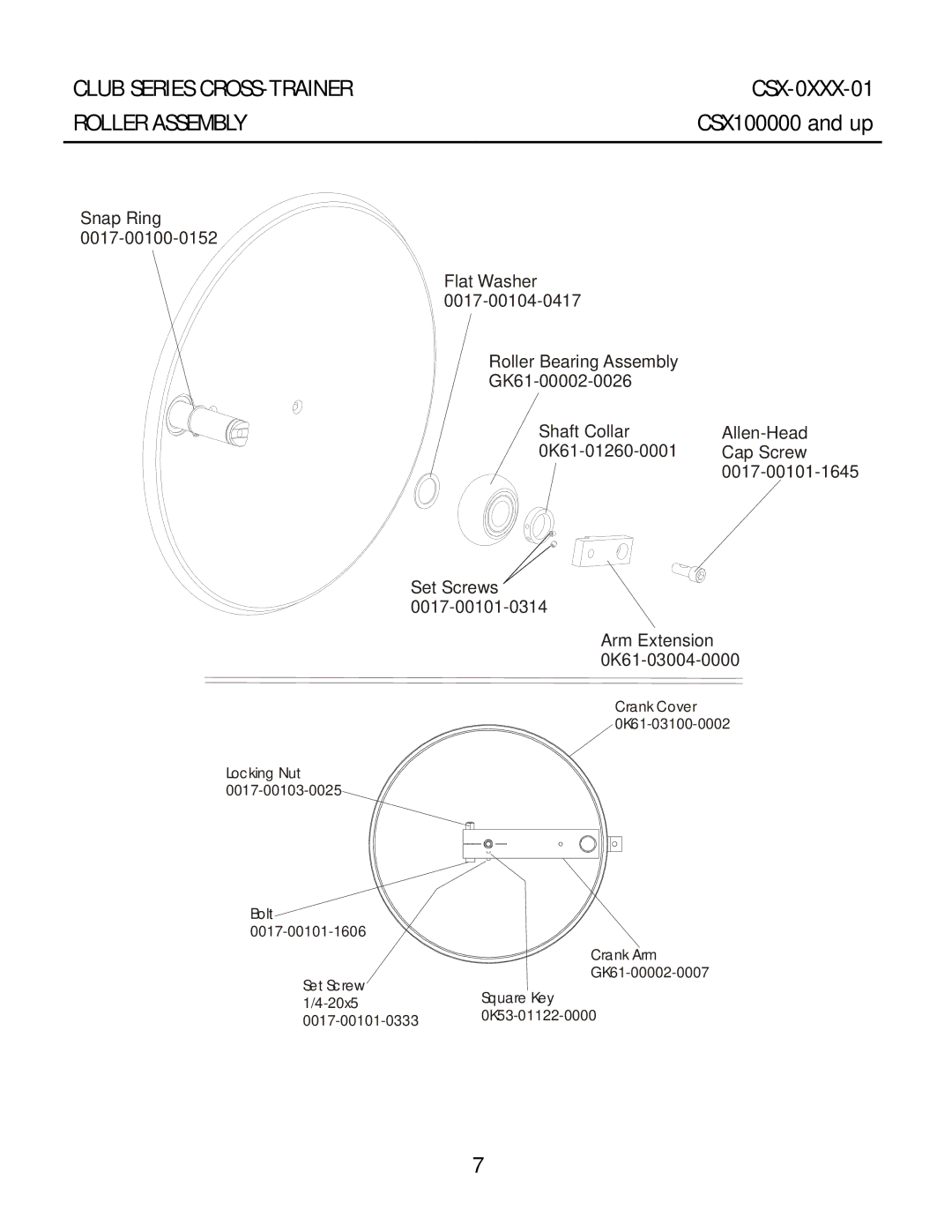 Life Fitness CSX-01 manual Club Series CROSS-TRAINER CSX-0XXX-01 Roller Assembly 