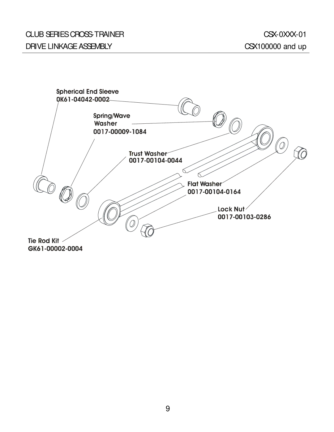 Life Fitness CSX-01 manual Club Series CROSS-TRAINER CSX-0XXX-01 Drive Linkage Assembly 