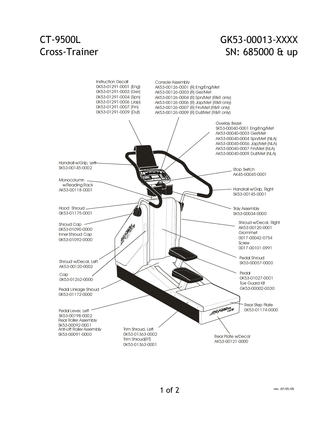 Life Fitness CT-9500L manual Cross-Trainer SN 685000 & up 