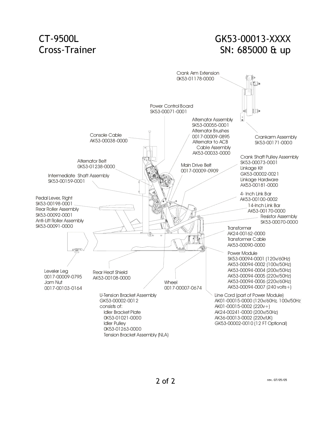 Life Fitness manual CT-9500L GK53-00013-XXXX Cross-Trainer SN 685000 & up 