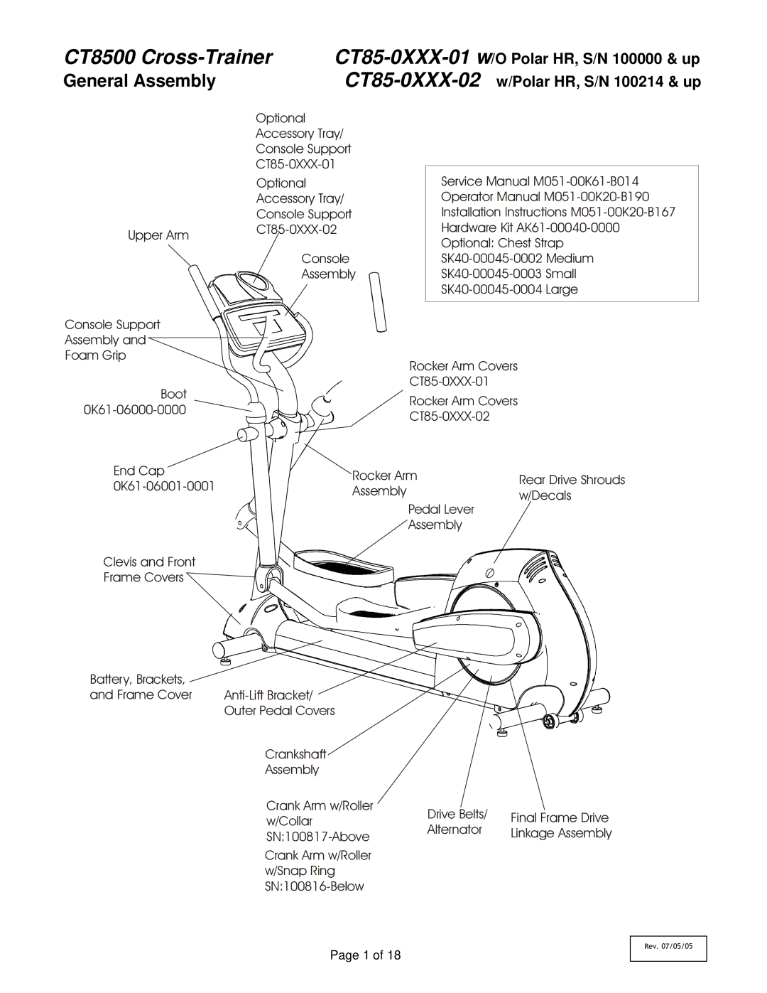 Life Fitness CT85-0XXX-02 service manual CT8500 Cross-Trainer, General Assembly 