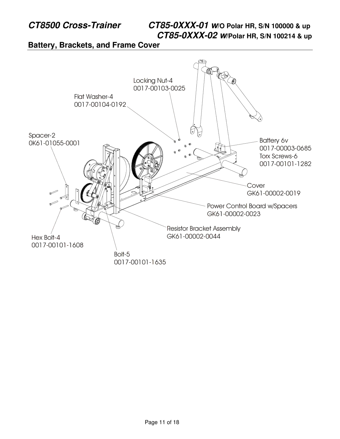 Life Fitness CT85-0XXX-02 service manual Battery, Brackets, and Frame Cover 