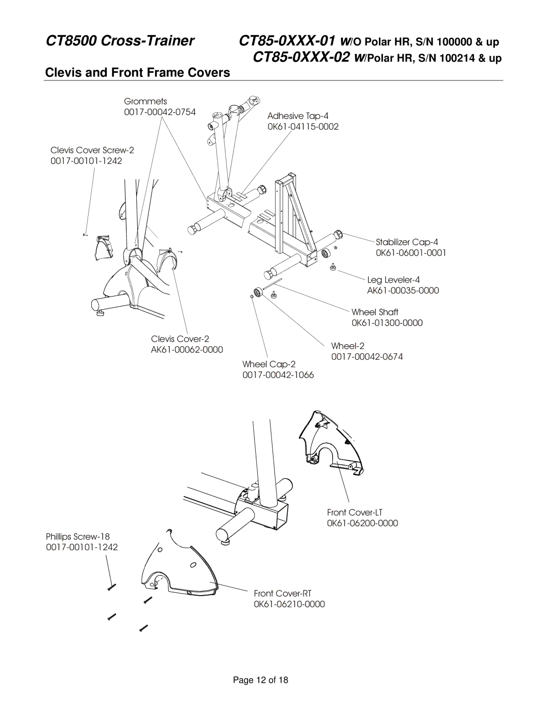 Life Fitness CT85-0XXX-02 service manual Clevis and Front Frame Covers 