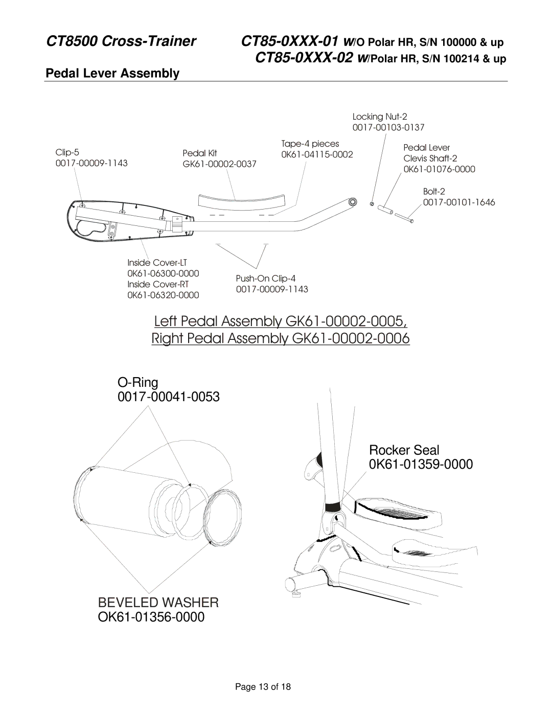 Life Fitness CT85-0XXX-02 service manual Beveled Washer 