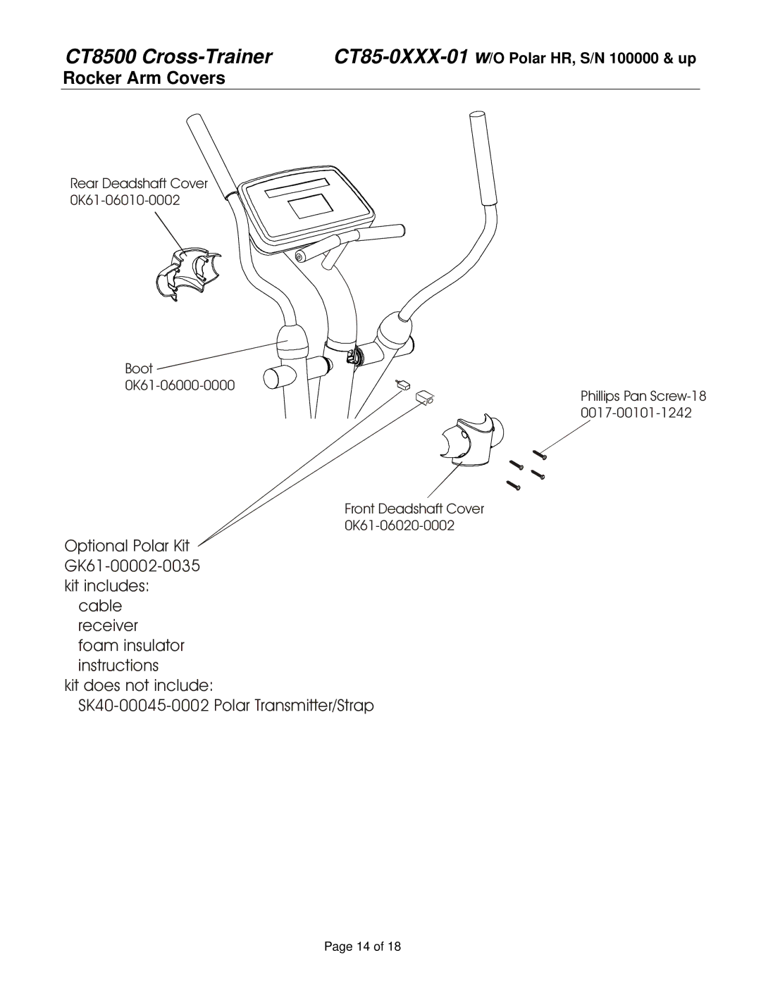 Life Fitness CT85-0XXX-02 service manual Rocker Arm Covers 