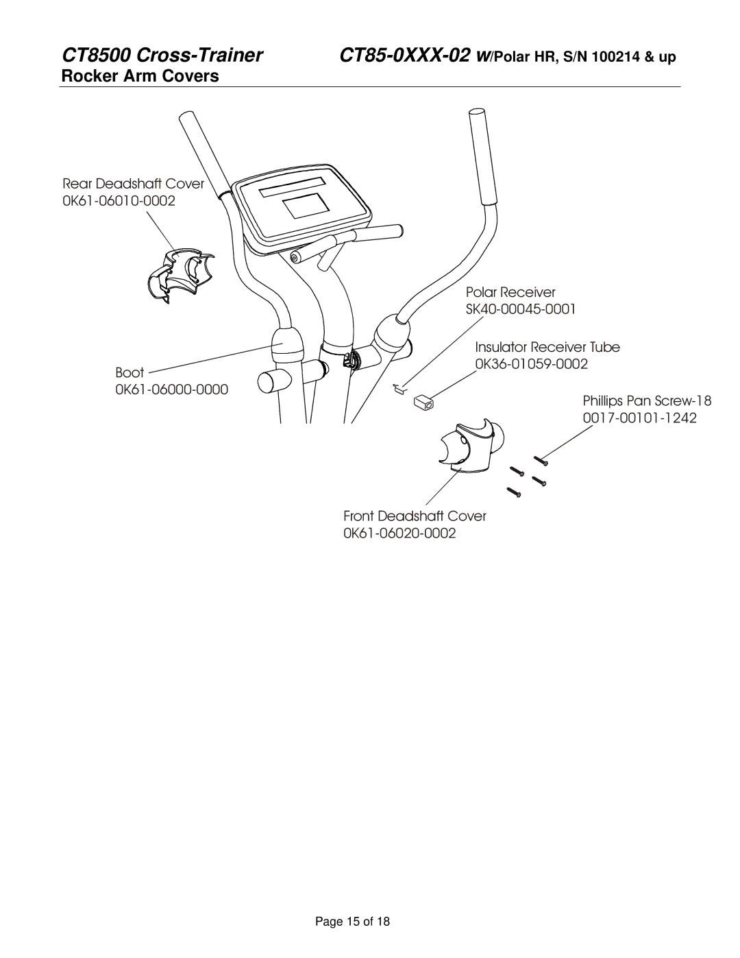 Life Fitness CT85-0XXX-02 service manual Front Deadshaft Cover 0K61-06020-0002 