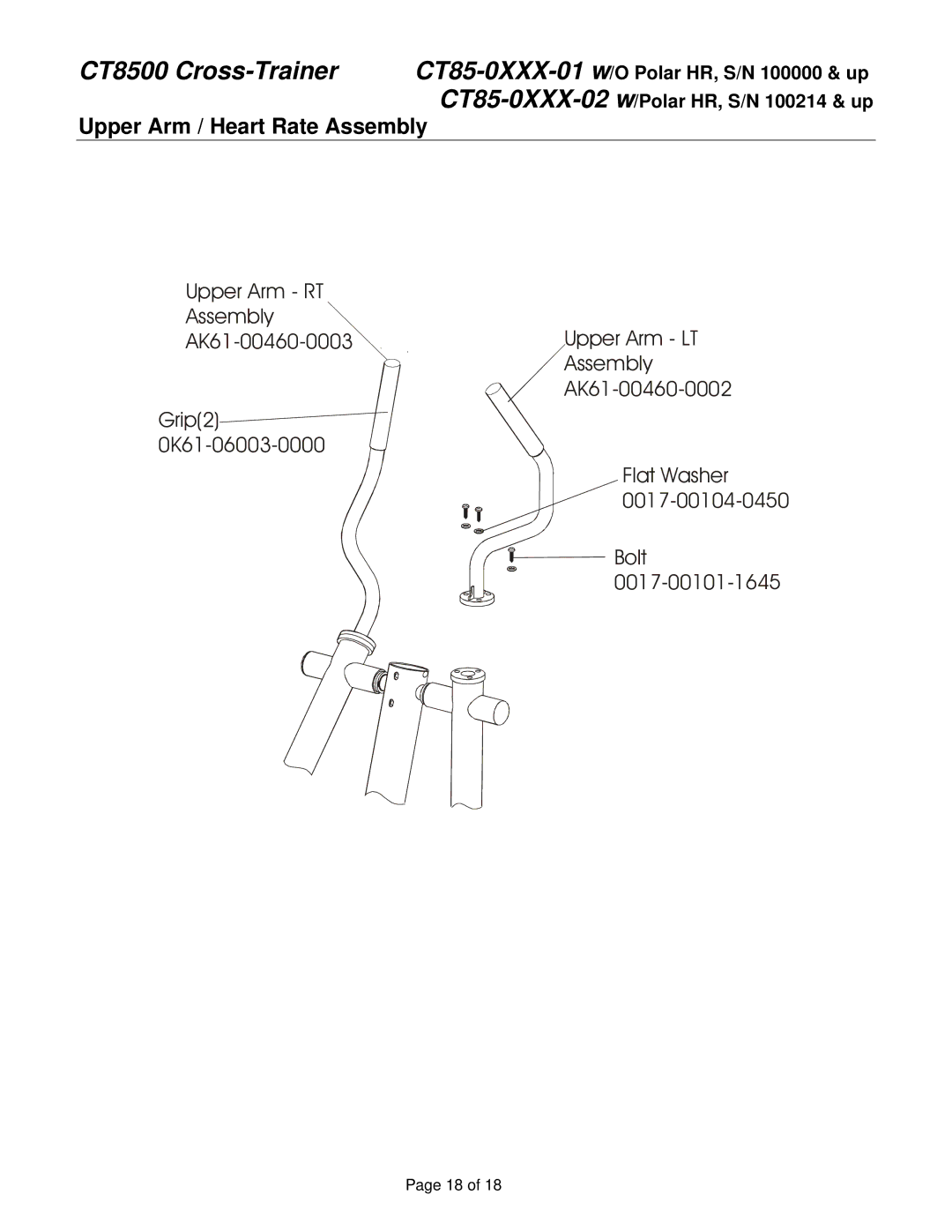 Life Fitness CT85-0XXX-02 service manual Upper Arm / Heart Rate Assembly 