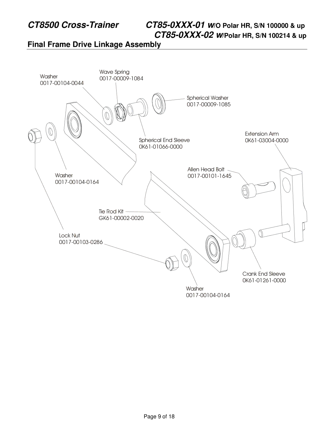 Life Fitness CT85-0XXX-02 service manual Final Frame Drive Linkage Assembly 