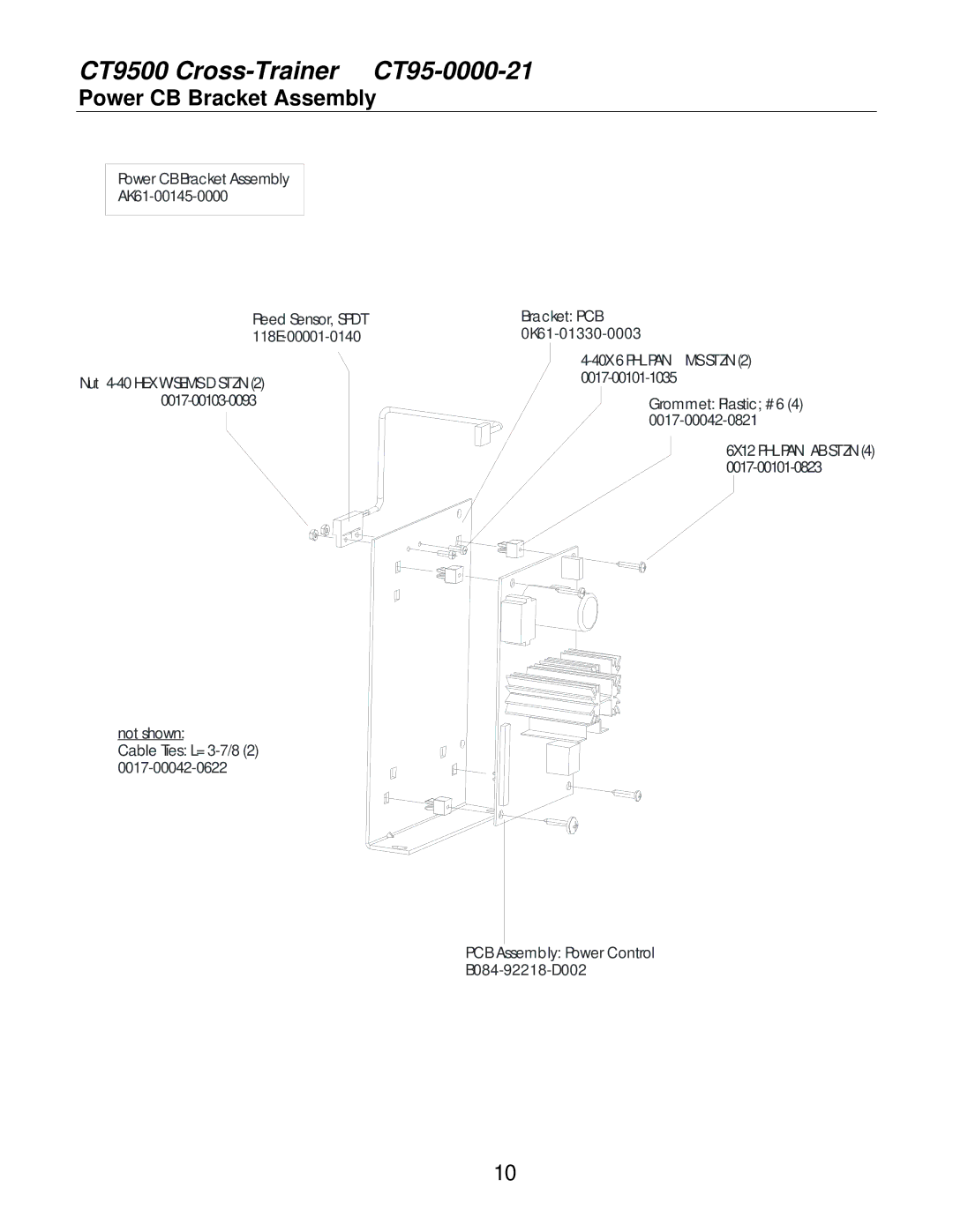 Life Fitness CT95-0000-21 service manual Power CB Bracket Assembly 