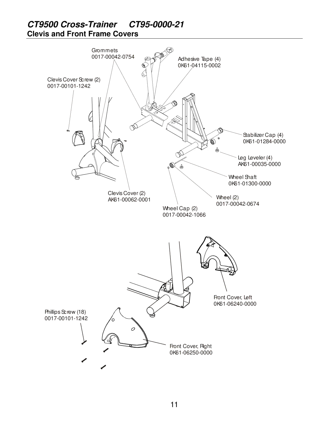 Life Fitness CT95-0000-21 service manual Clevis and Front Frame Covers 