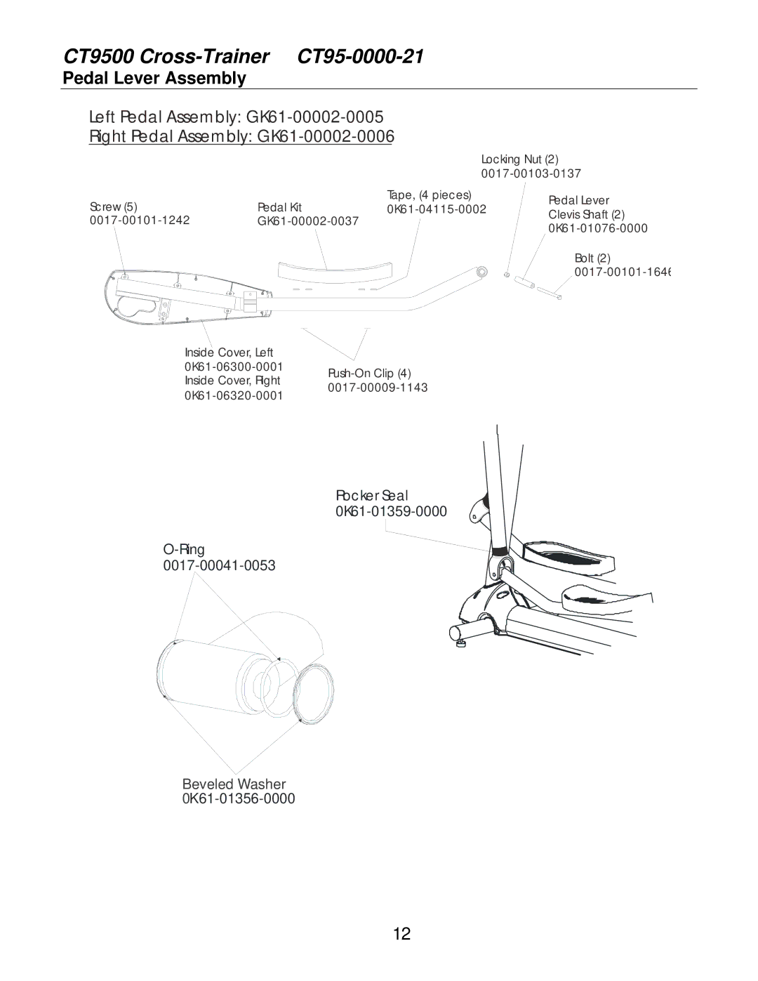 Life Fitness CT95-0000-21 service manual Pedal Lever Assembly 