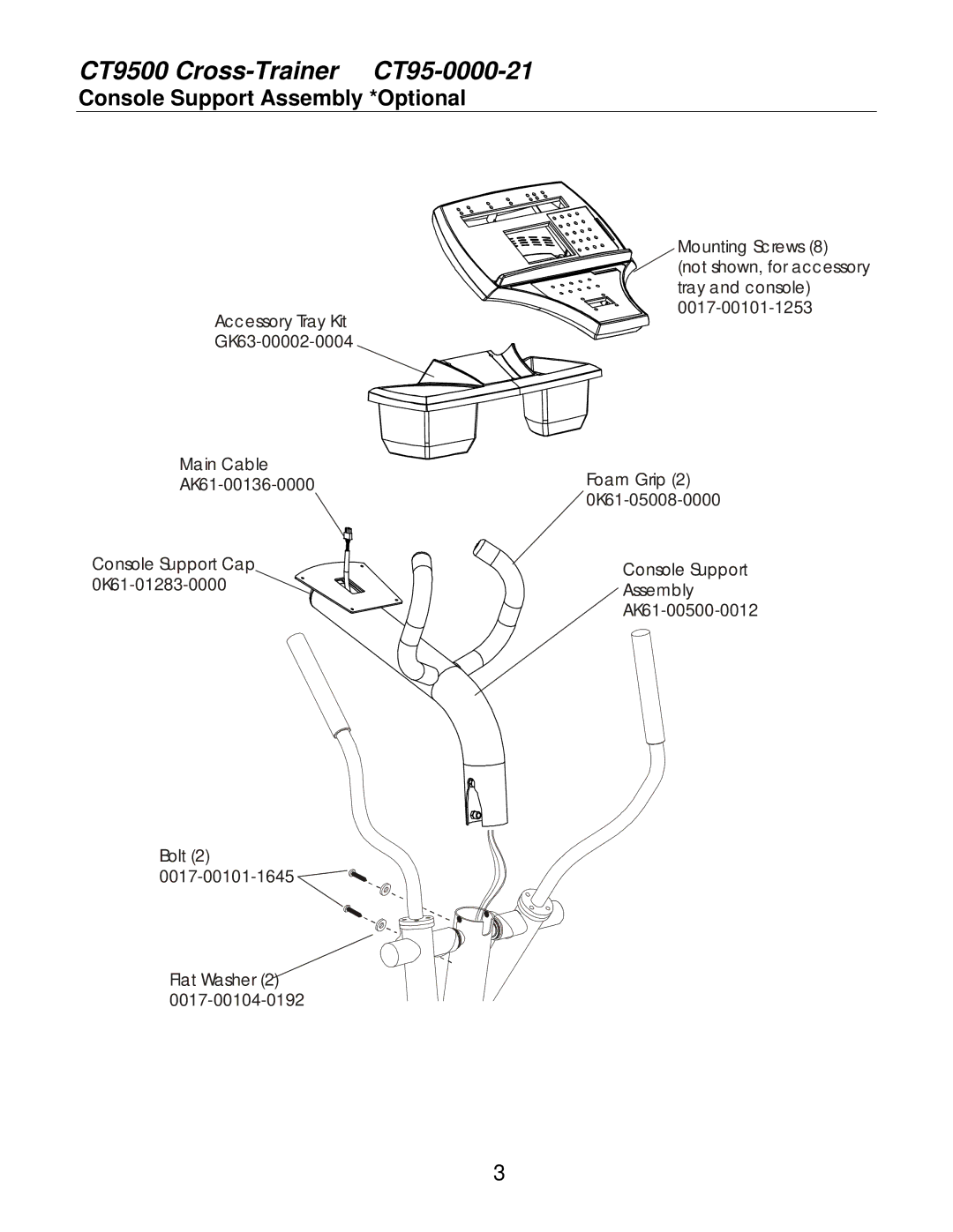 Life Fitness CT95-0000-21 service manual Console Support Assembly *Optional 