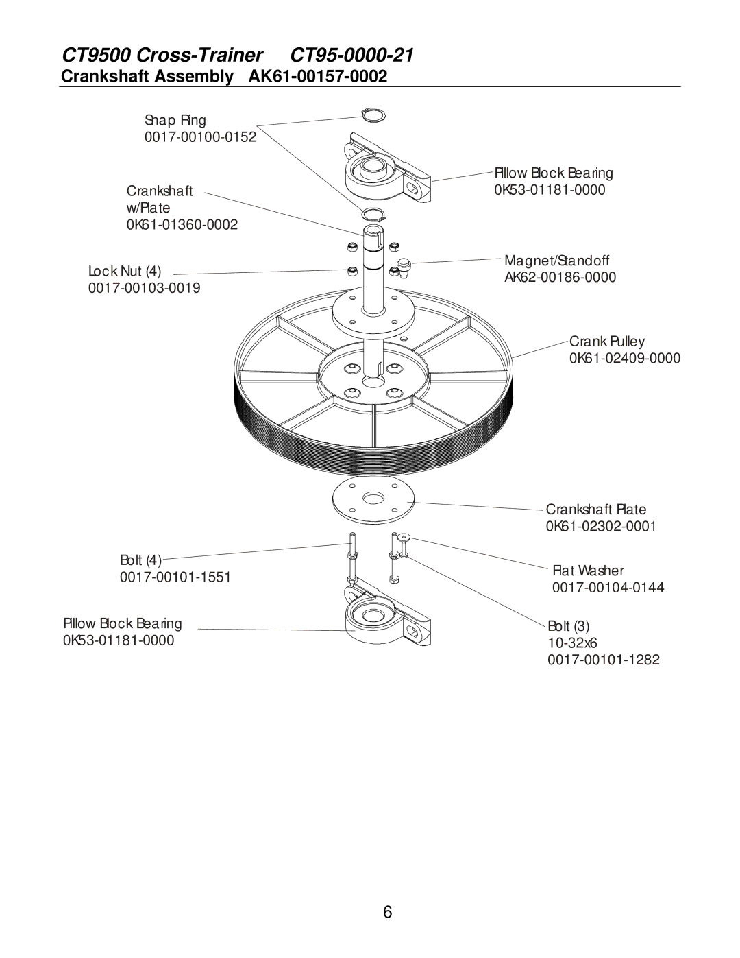 Life Fitness CT95-0000-21 service manual Crankshaft Assembly AK61-00157-0002 