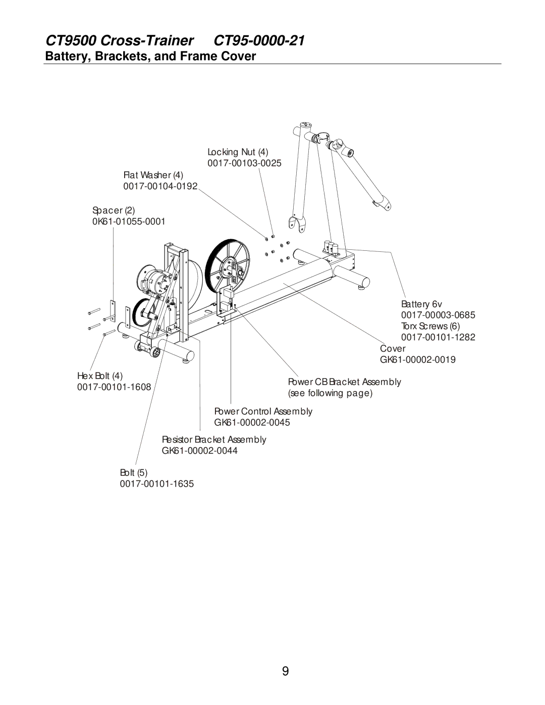 Life Fitness CT95-0000-21 service manual Battery, Brackets, and Frame Cover 