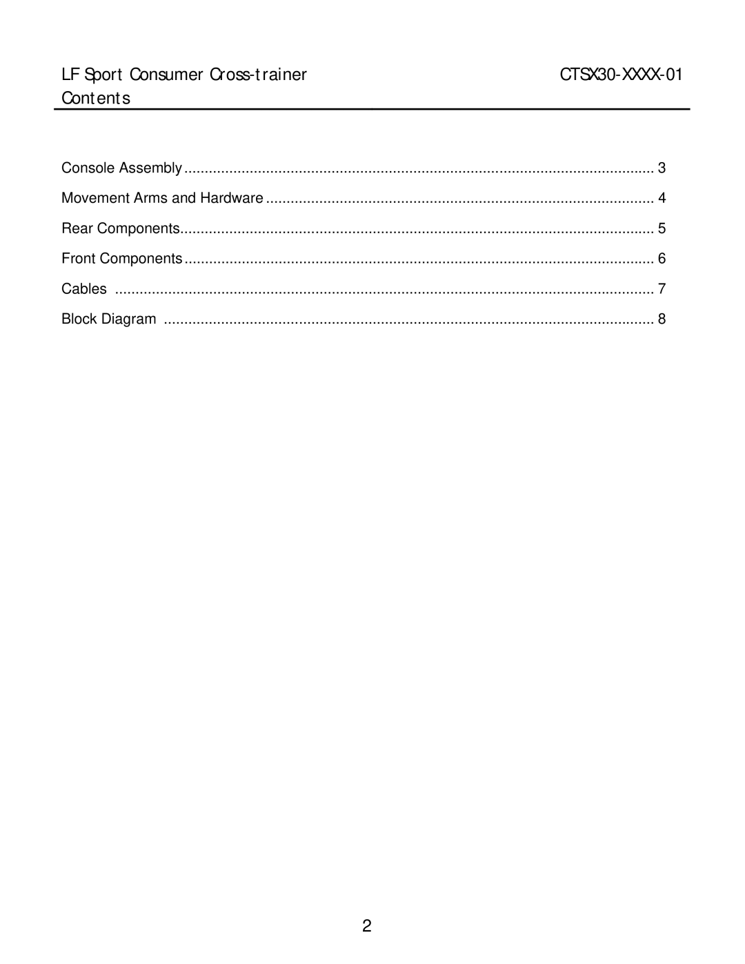 Life Fitness CTSX30-0102-01, CTSX30-0101-01, CTSX30-0201-01, CTSX30-0000-01 manual LF Sport Consumer Cross-trainer, Contents 