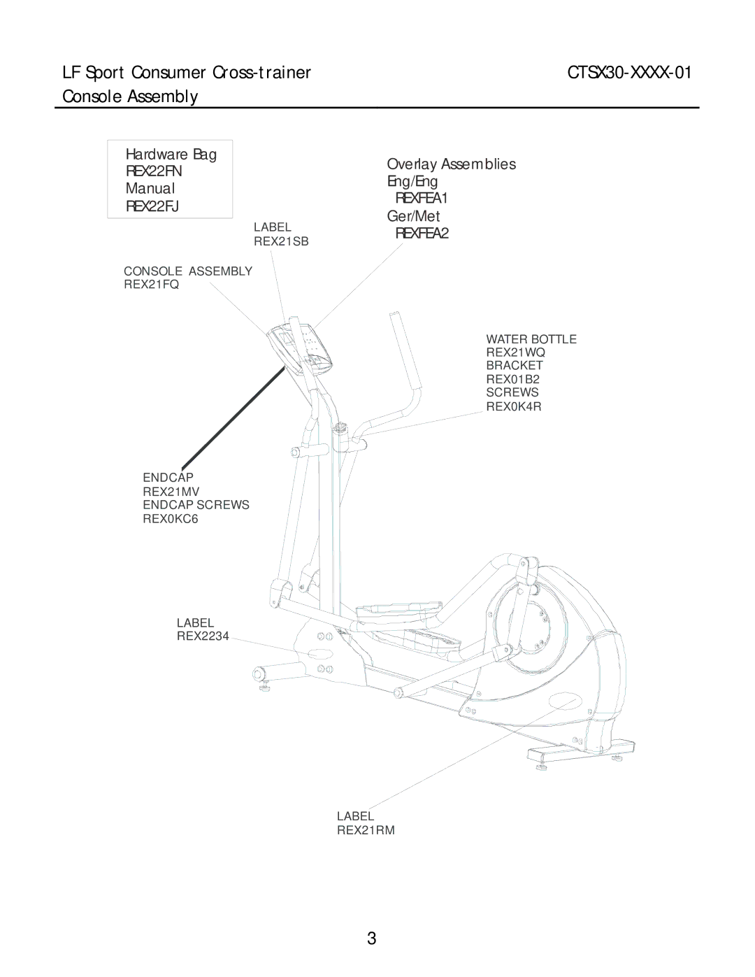 Life Fitness CTSX30-0000-01, CTSX30-0101-01, CTSX30-0201-01, CTSX30-0102-01 manual Console Assembly, REX22FJ 