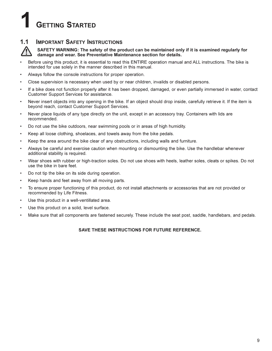 Life Fitness CU300, CR300 user manual Getting Started, Important Safety Instructions 