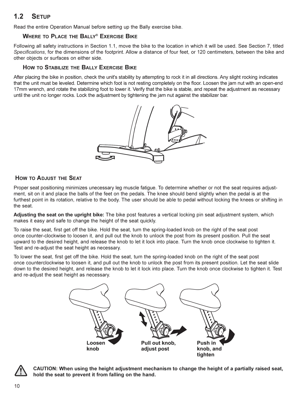 Life Fitness CR300, CU300 user manual Setup, HOW to Stabilize the Bally Exercise Bike 