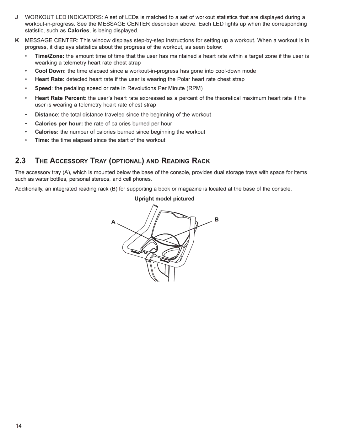 Life Fitness CR300, CU300 user manual Accessory Tray Optional and Reading Rack 