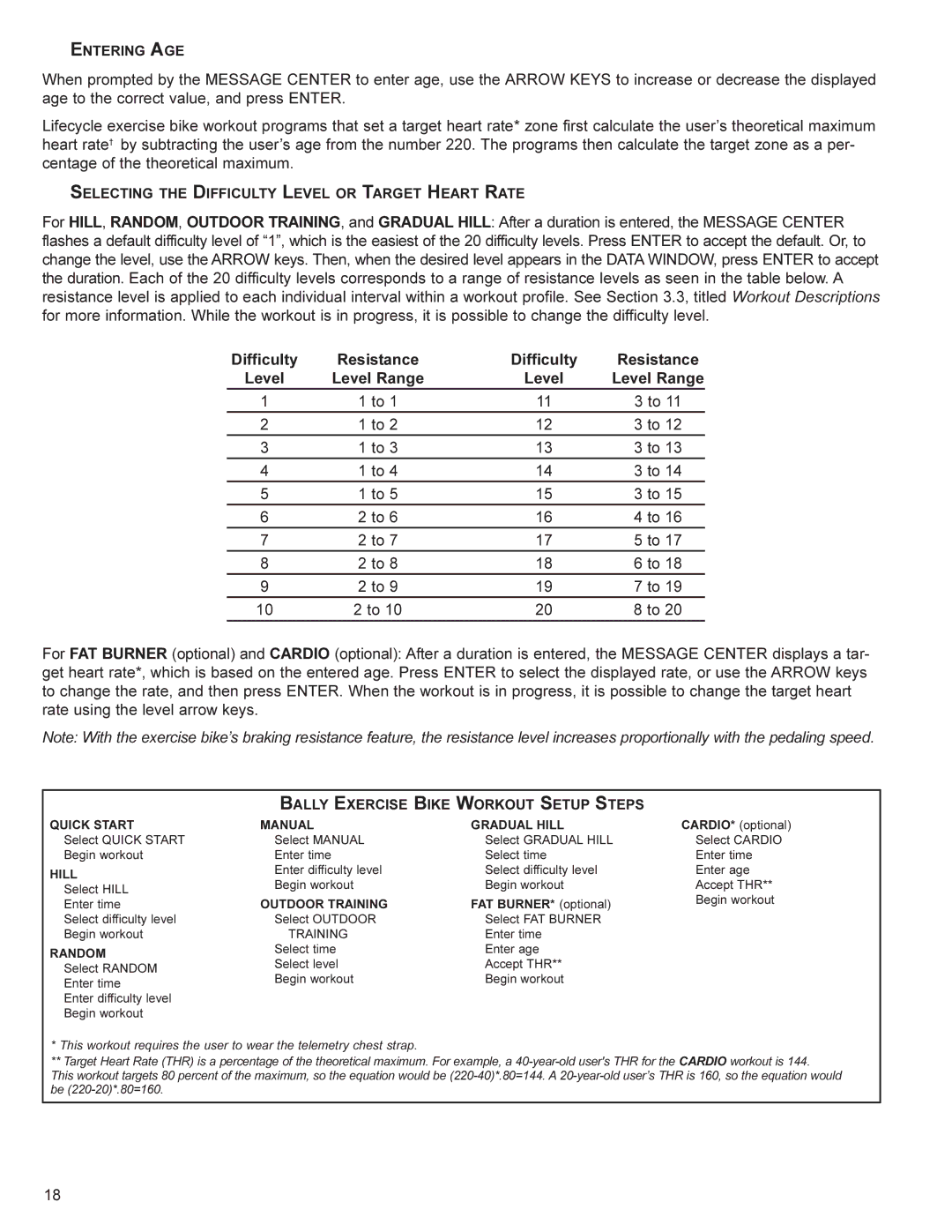 Life Fitness CR300, CU300 user manual Difficulty Resistance 