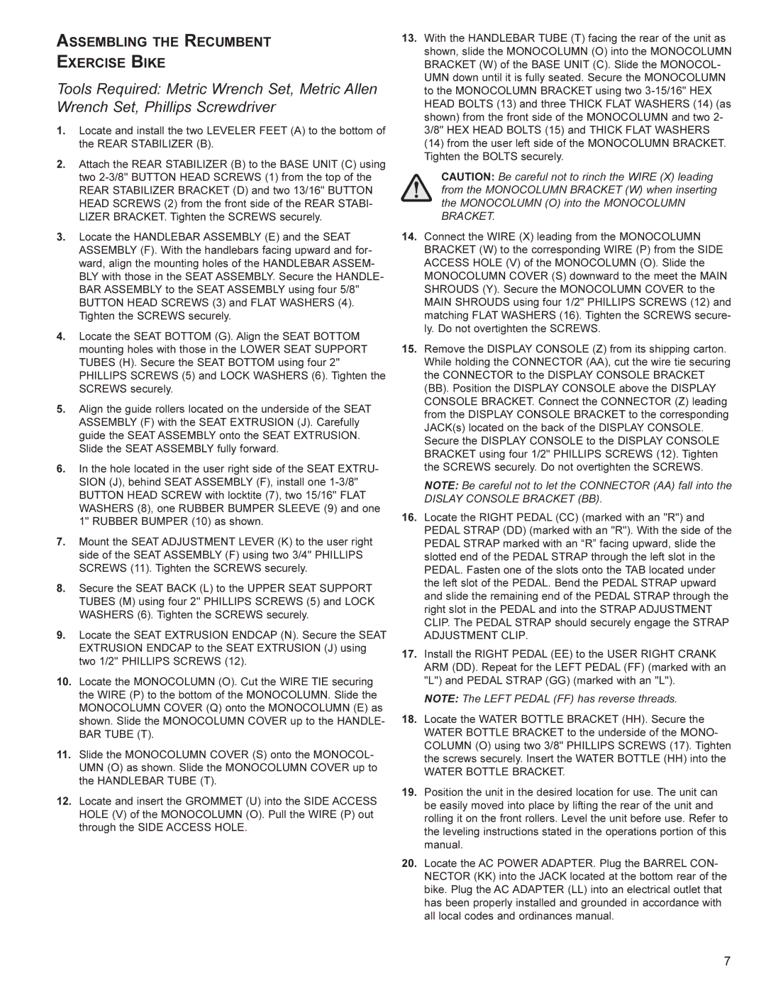 Life Fitness CU300, CR300 user manual Assembling the Recumbent Exercise Bike, Dislay Console Bracket BB 