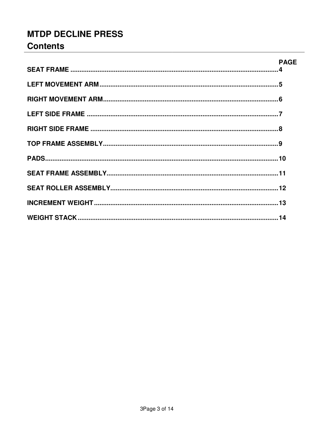 Life Fitness manual Mtdp Decline Press, Contents 