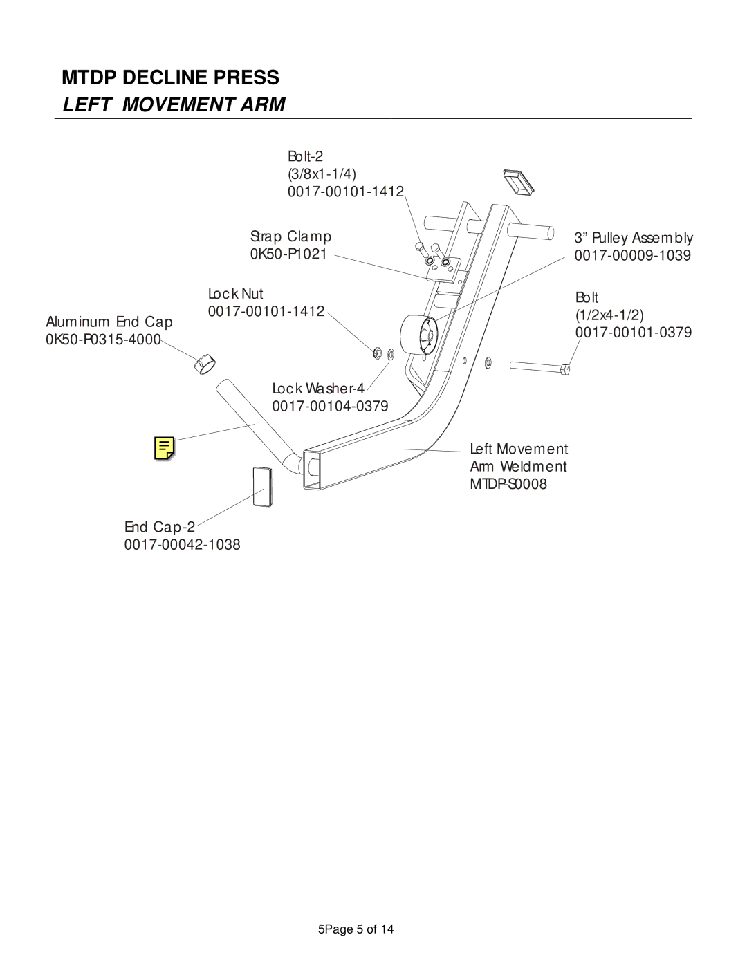 Life Fitness Decline Press manual Left Movement ARM 