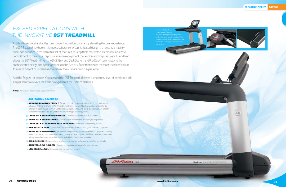 Life Fitness Elevation Series manual Exceed Expectations with Innovative 95T Treadmill, Additional Features 