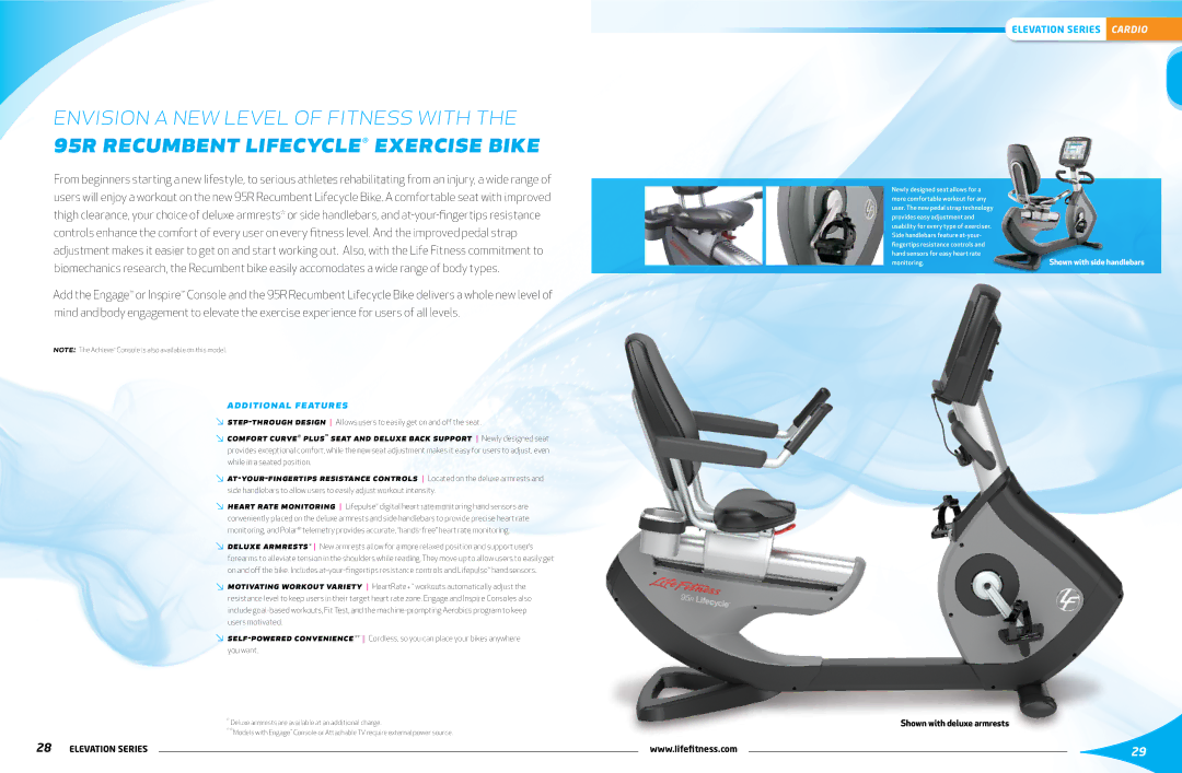 Life Fitness Elevation Series manual Shown with deluxe armrests 