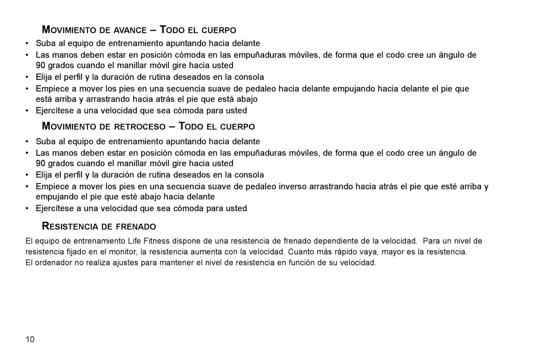 Life Fitness Elliptical Trainer manual Movimiento DE Avance Todo EL Cuerpo 