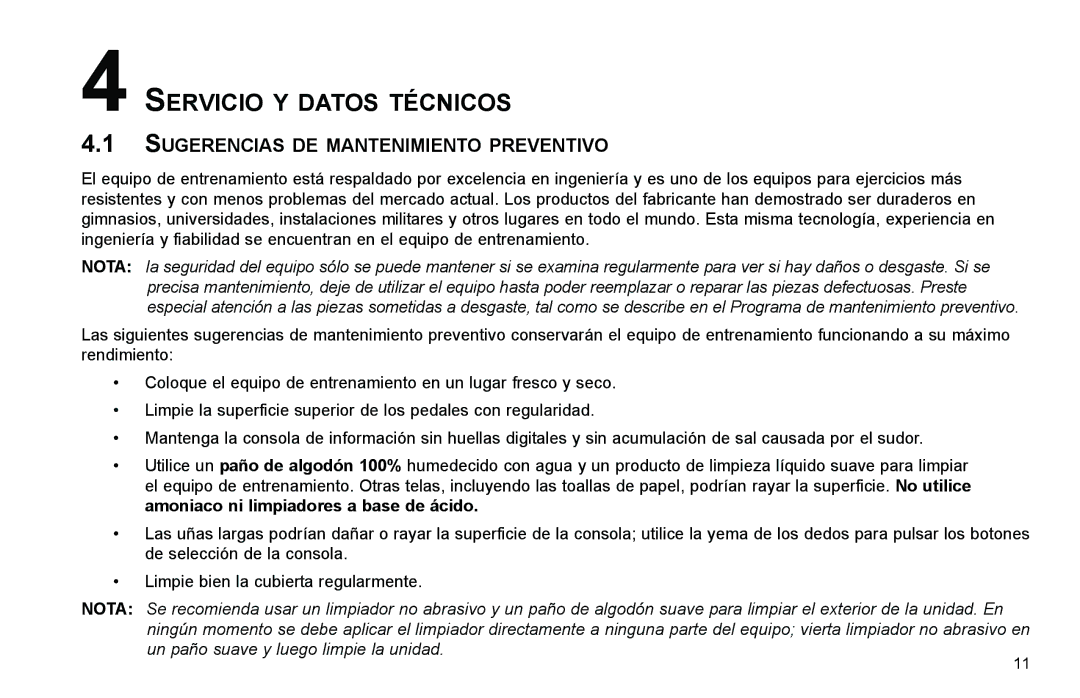 Life Fitness Elliptical Trainer manual Servicio Y Datos Técnicos, Sugerencias DE Mantenimiento Preventivo 