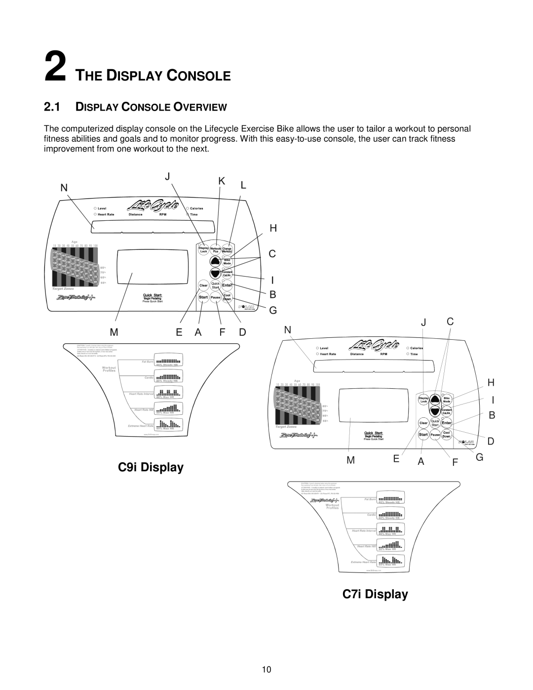 Life Fitness Exercise Bike manual Display Console Overview 