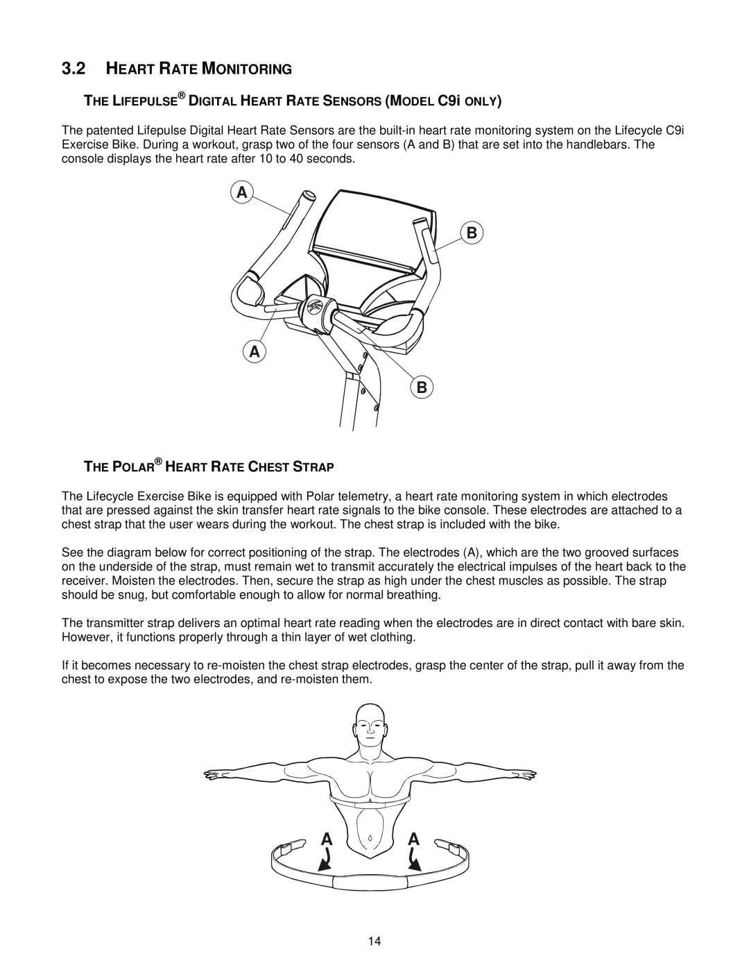 Life Fitness Exercise Bike manual Heart Rate Monitoring, Lifepulse Digital Heart Rate Sensors Model C9i only 