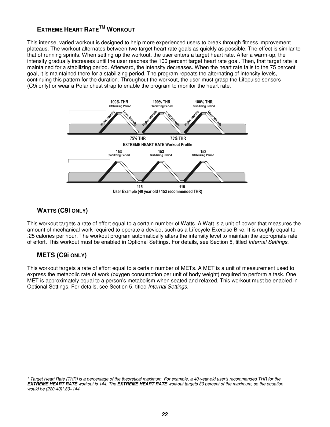 Life Fitness Exercise Bike manual Extreme Heart Ratetm Workout, Watts C9i only 