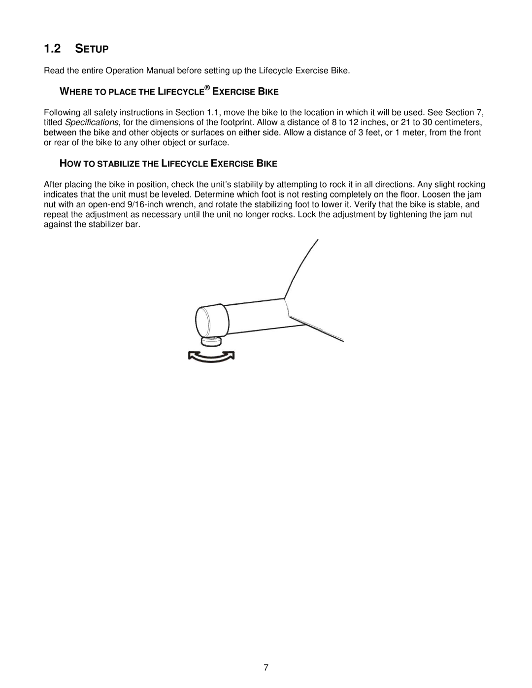 Life Fitness manual Setup, Where to Place the Lifecycle Exercise Bike, HOW to Stabilize the Lifecycle Exercise Bike 