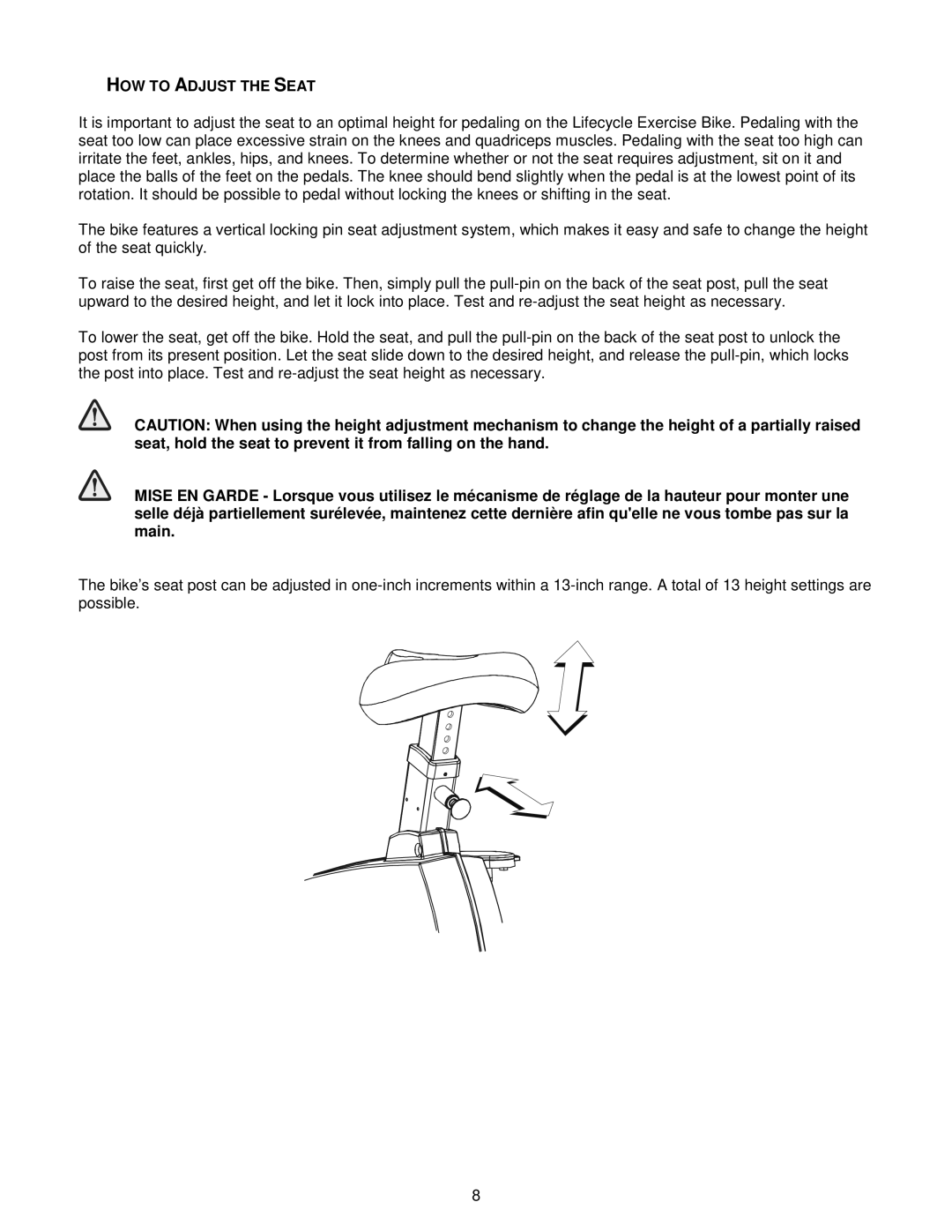 Life Fitness Exercise Bike manual HOW to Adjust the Seat 