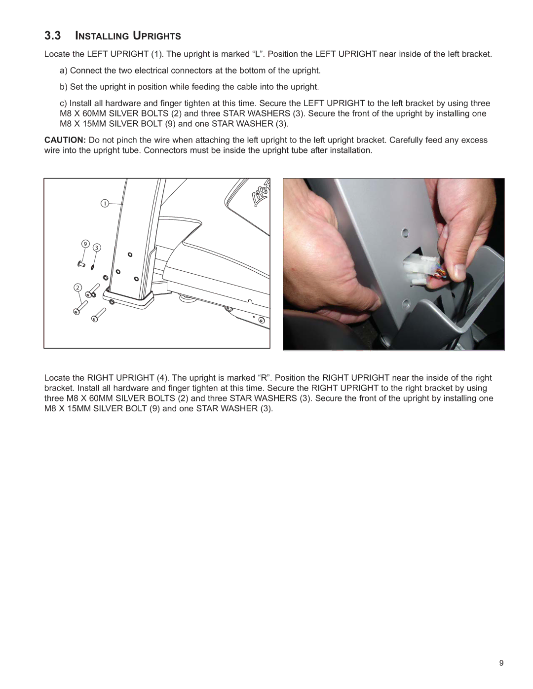 Life Fitness 8972801 REV B-3, F3 owner manual Installing Uprights 