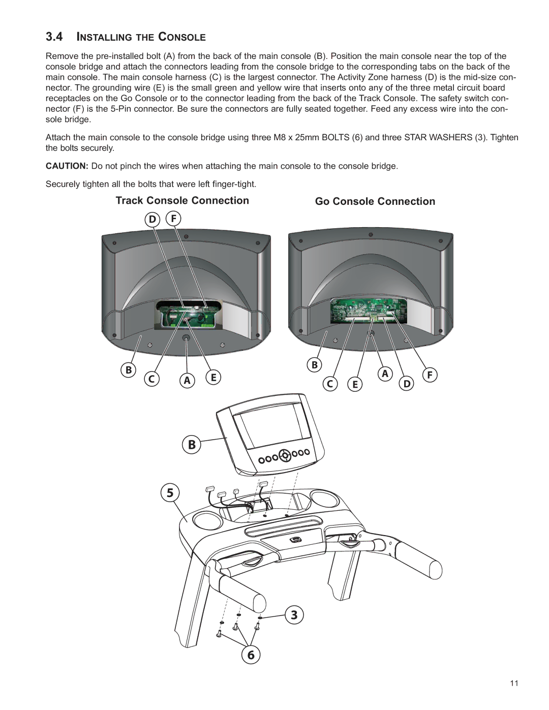 Life Fitness 8972801 REV B-3, F3 owner manual A EB C E a D F, Installing the Console 