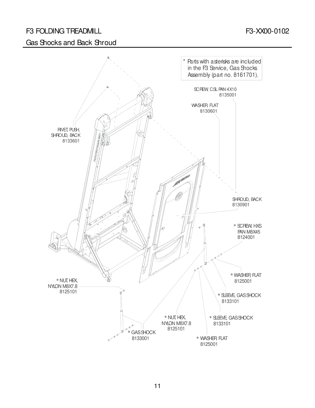 Life Fitness F3-XX00-0102 manual Gas Shocks and Back Shroud 