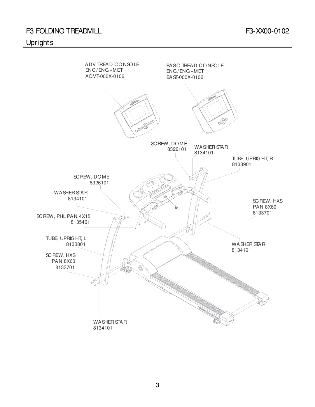 Life Fitness F3-XX00-0102 manual F3 Folding Treadmill 