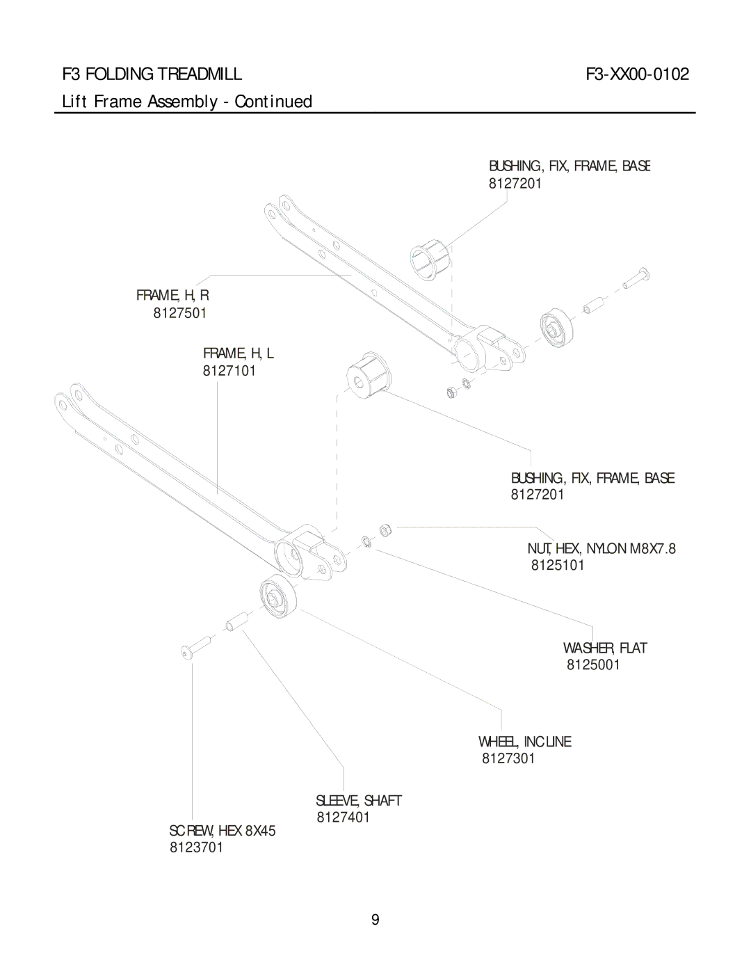 Life Fitness F3-XX00-0102 manual BUSHING, FIX, FRAME, Base 