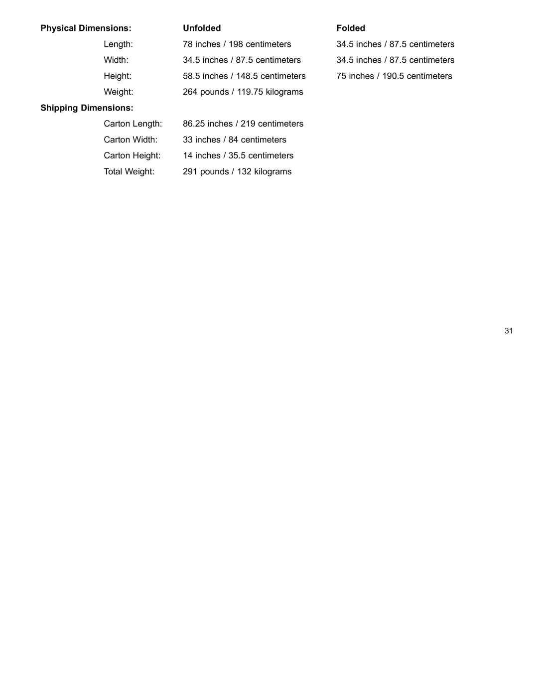 Life Fitness F3 user manual Physical Dimensions Unfolded Folded 