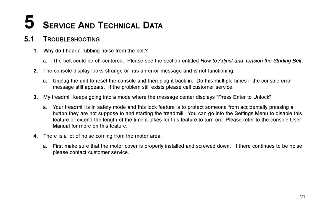 Life Fitness F3 user manual Service and Technical Data, Troubleshooting 