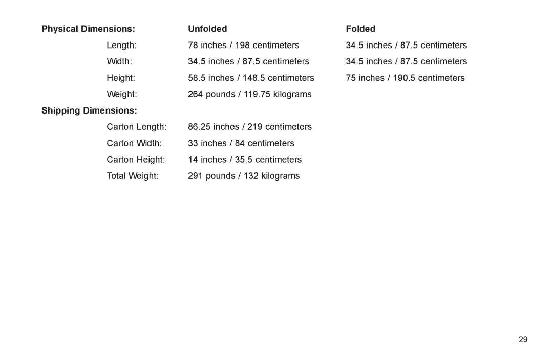 Life Fitness F3 user manual Physical Dimensions Unfolded Folded 