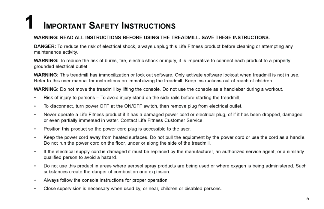 Life Fitness F3 user manual Important Safety Instructions 