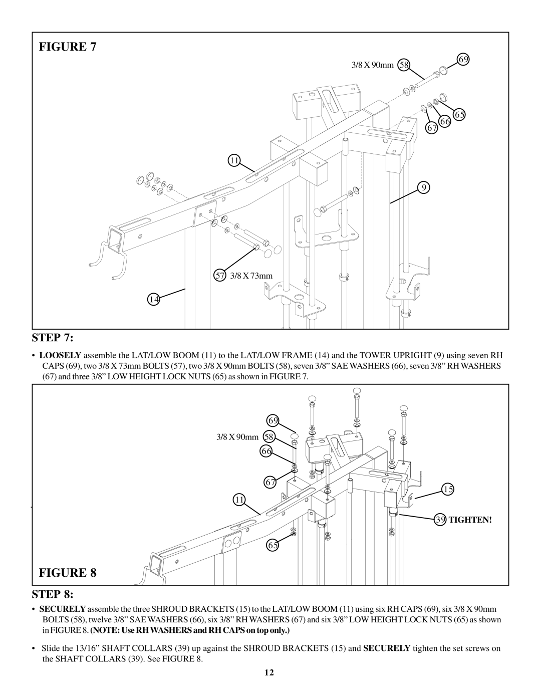 Life Fitness FIT 3 manual Tighten 