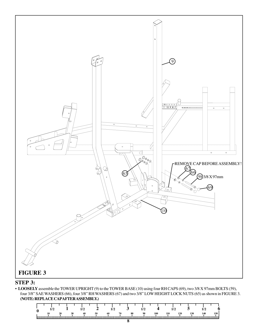 Life Fitness FIT 3 manual Remove CAP Before Assembly 